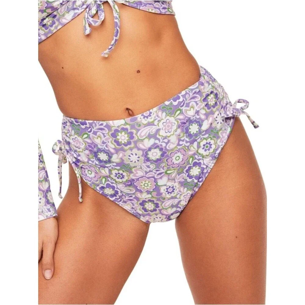NWT Adore Me Floral Long Sleeve Bikini Set Rash Guard Swim Sz S/M Top S Bottom M